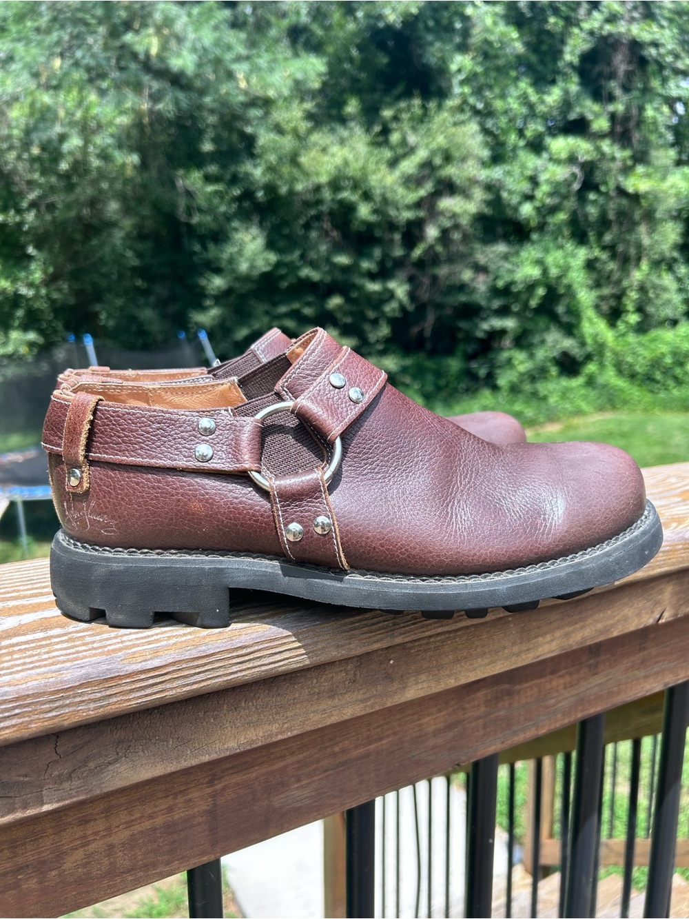 John Fluevog Brown Leather Harness Clog Shoes Lug Sole Portugal 9.5